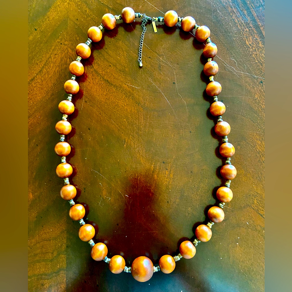 Lane Bryant Signed Natural Brown Wood Round Beads 30 Necklace 25$